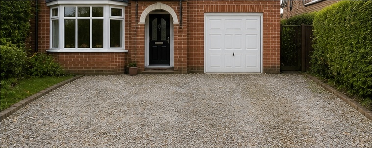 Old tarmac driveway before replacement, used as a before image in an AI mock-up