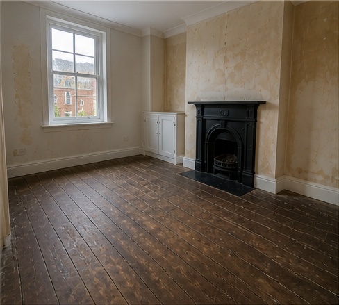 Worn vinyl kitchen floor before replacement