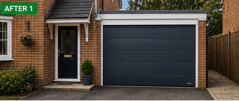 White panelled garage door before replacement