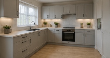After image showing a compact grey modern kitchen concept for a TailoredQuote visual quote.