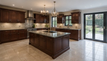 Before image showing a large traditional kitchen before a luxury TailoredQuote AI kitchen design mock-up