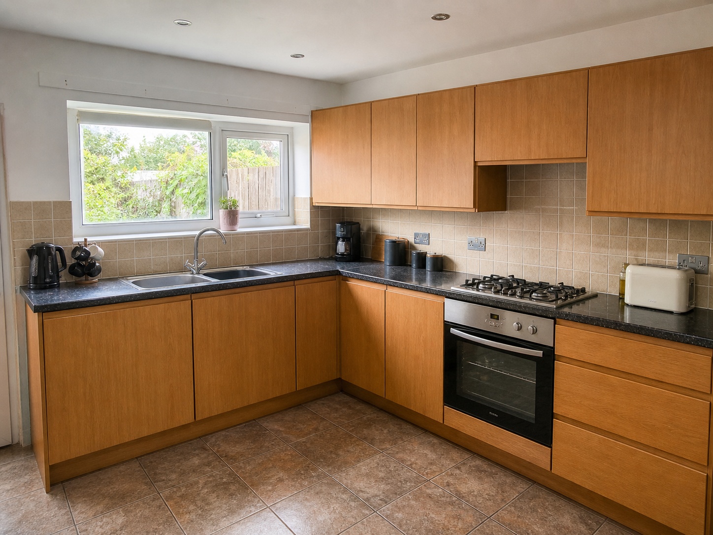 Traditional oak kitchen before respray, before image of an AI colour change mock-up